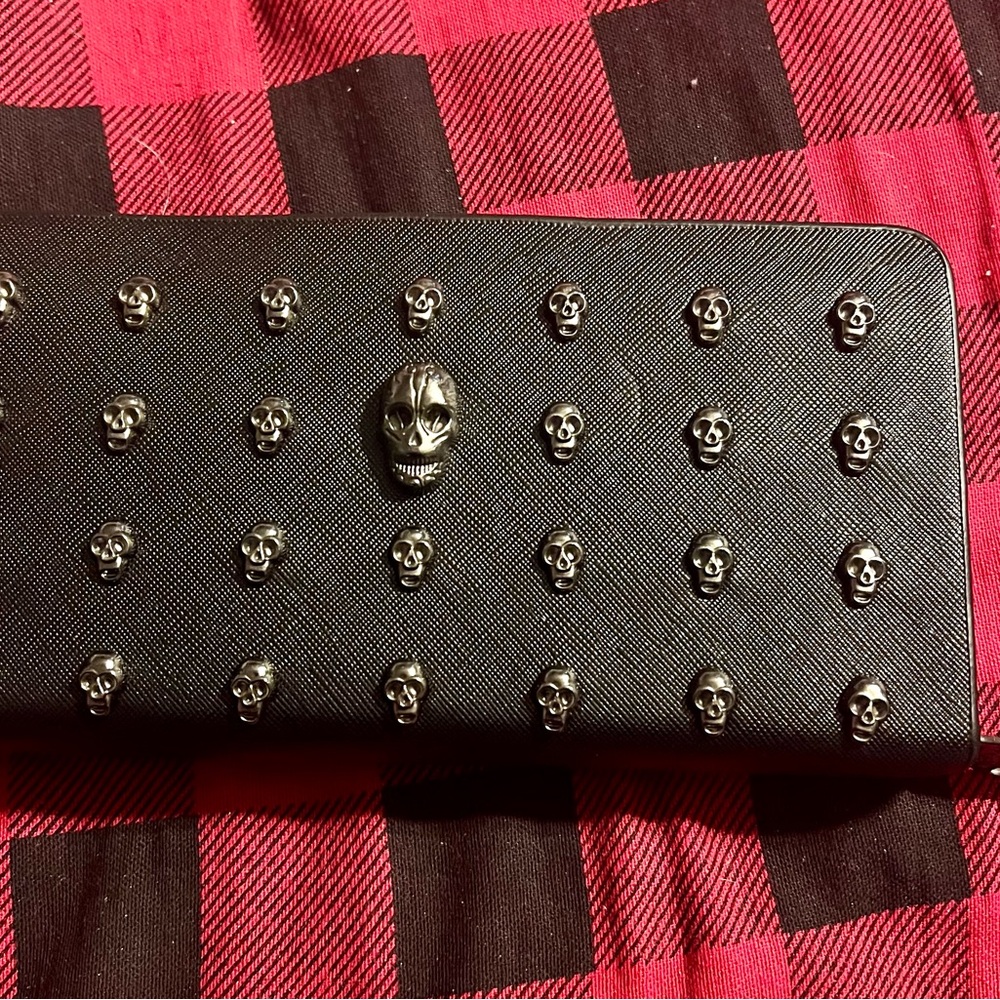 Thomas Wylde Zip Around Black Vegan Leather Wallet, Skulls, Goth, Emo